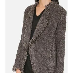 IRO Campbell Fuzzy Boucle Knit Mohair Open Front Fringe Cardigan Brown Size 38/M
